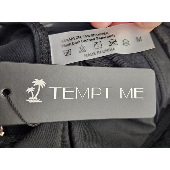 Tempt Me One Piece Womens Med Bathing Suit Black Mesh V-Neck Tummy Control - Picture 9 of 10